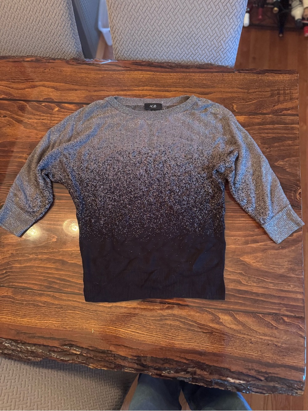 AGB Silver-to-Black Ombre Sparkle Pullover